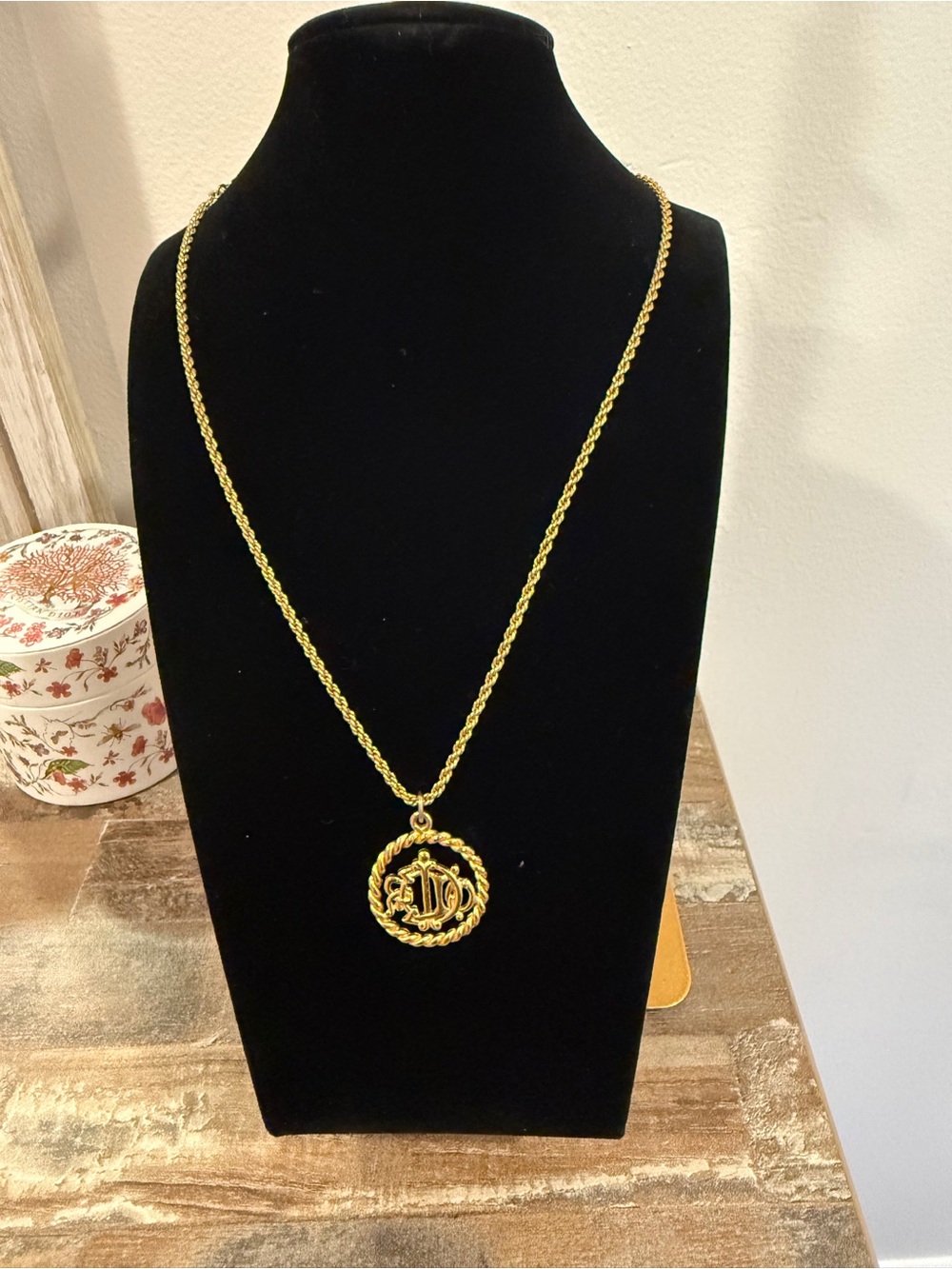 Christian Dior Vintage Gold-Tone Insignia Pendant Necklace with COA